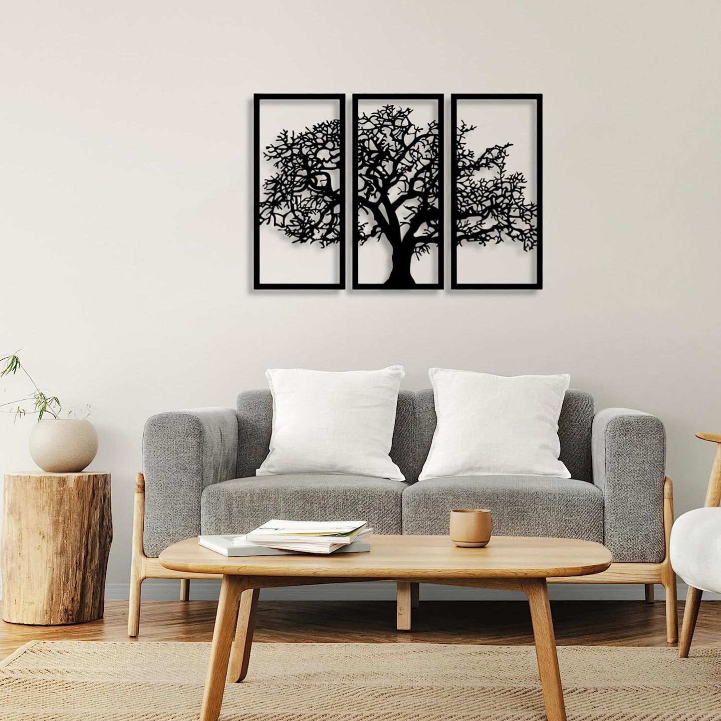 Wooden 3 Pieces Tree Wall Art Panel Frame