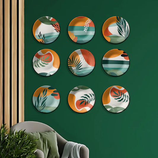 Set of 9 Colorful Boho Arts Wall Plates For Home Decor