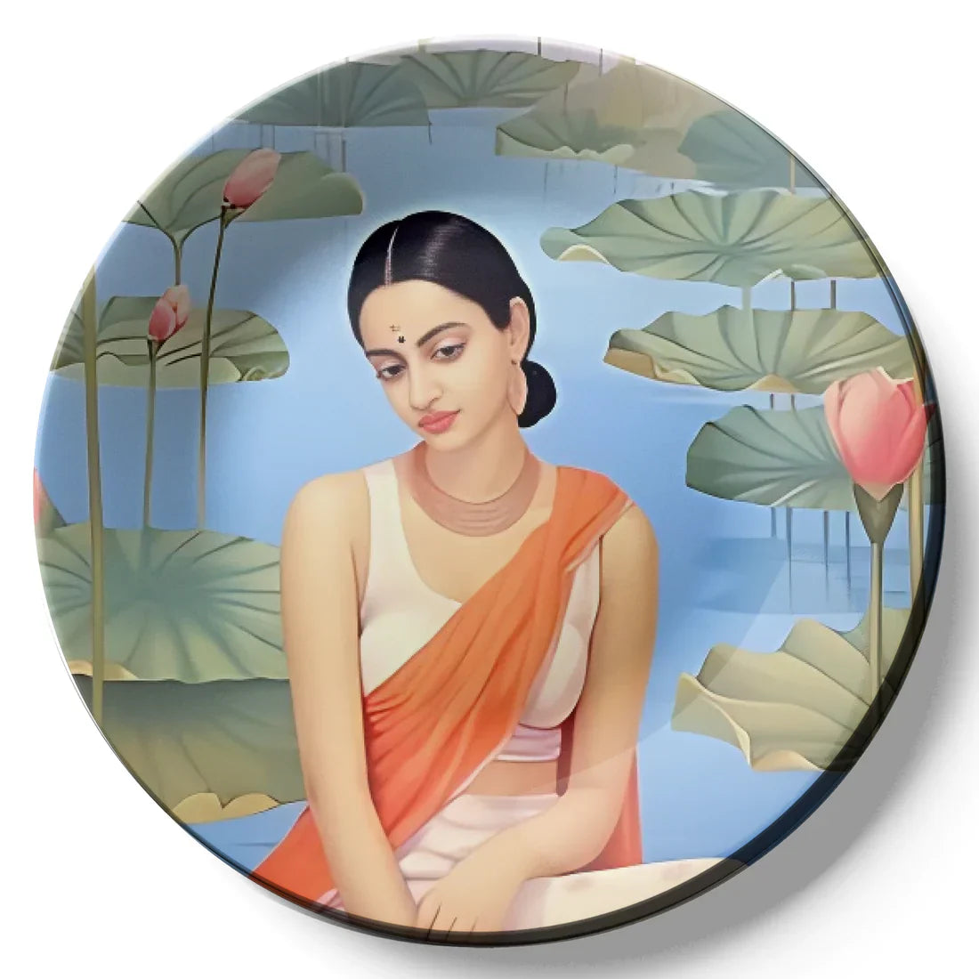 Thinking Women and Lotus Ceramic Wall Plate Home Décor