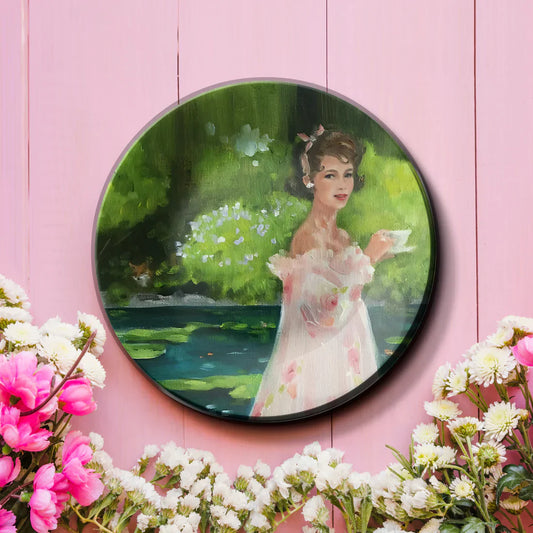 Woman Enjoying Tea Time In Garden Wall Plate Décor