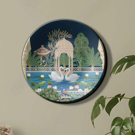 Swan Couple Ceramic Wall Plate Home Decor