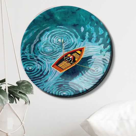 Swirly Lake Boat Ceramic Wall Plate Home Decor