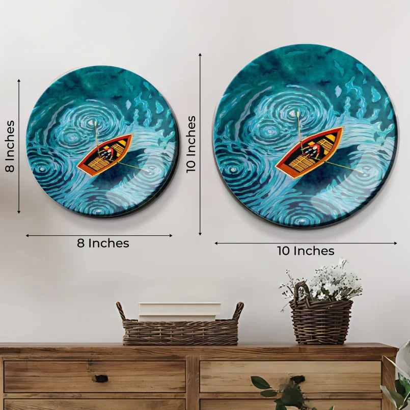 Swirly Lake Boat Ceramic Wall Plate Home Decor