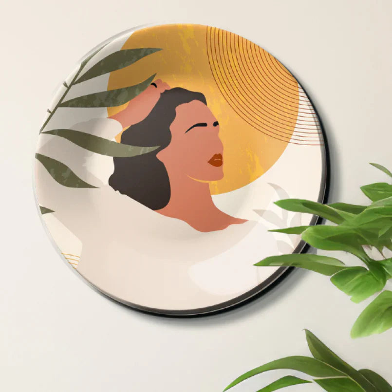 Boho Woman Ceramic Wall Plate Home Decor