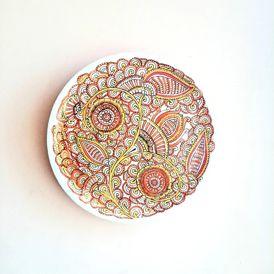 Hand-Painted Kalamkari Wall Plate: Tribal Artistry on Mango Wood