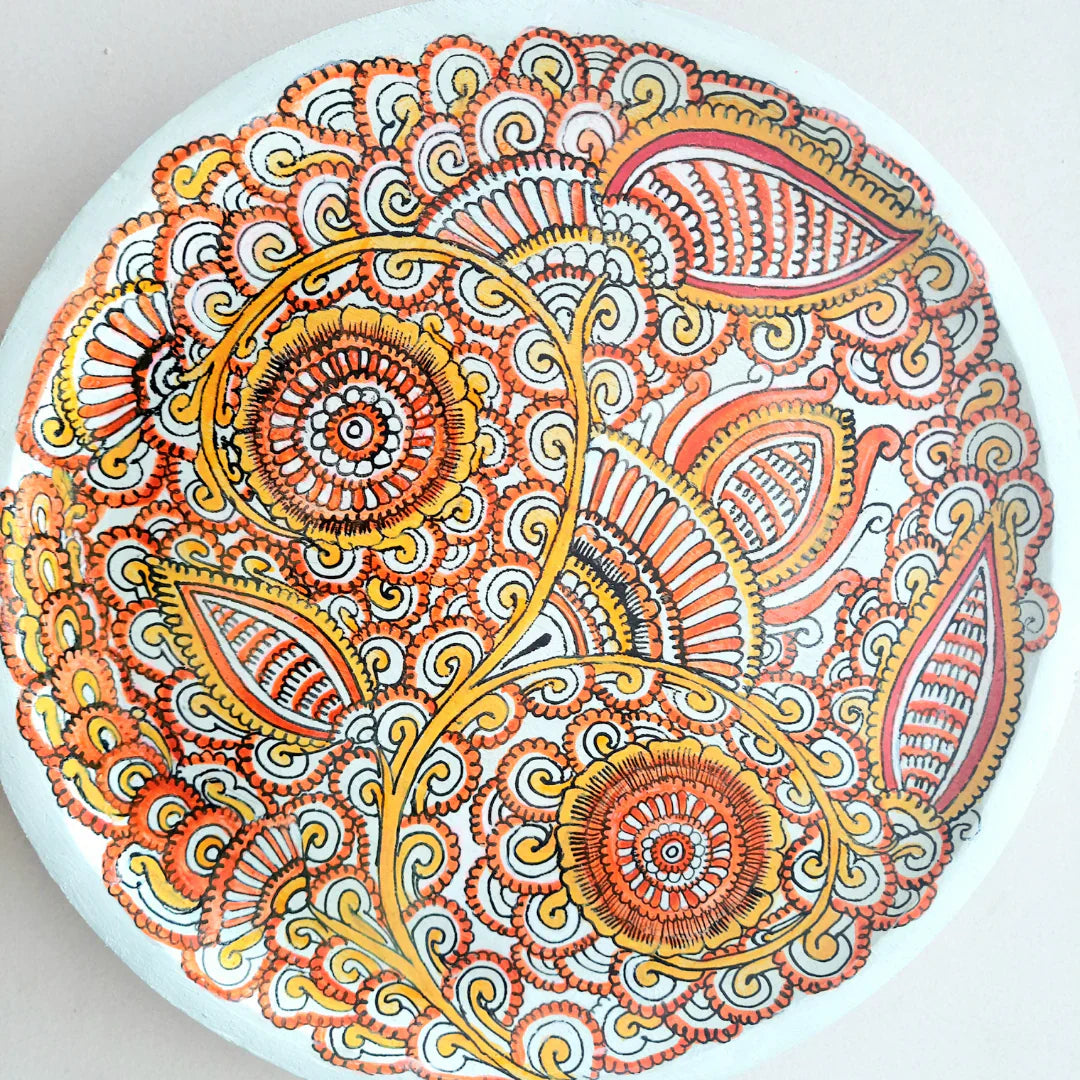 Hand-Painted Kalamkari Wall Plate: Tribal Artistry on Mango Wood