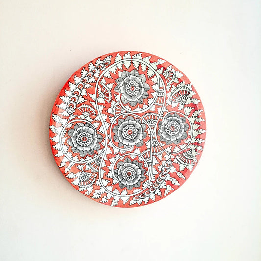 Hand-Painted Kalamkari Wall Plate: Folk Charm on Mango Wood