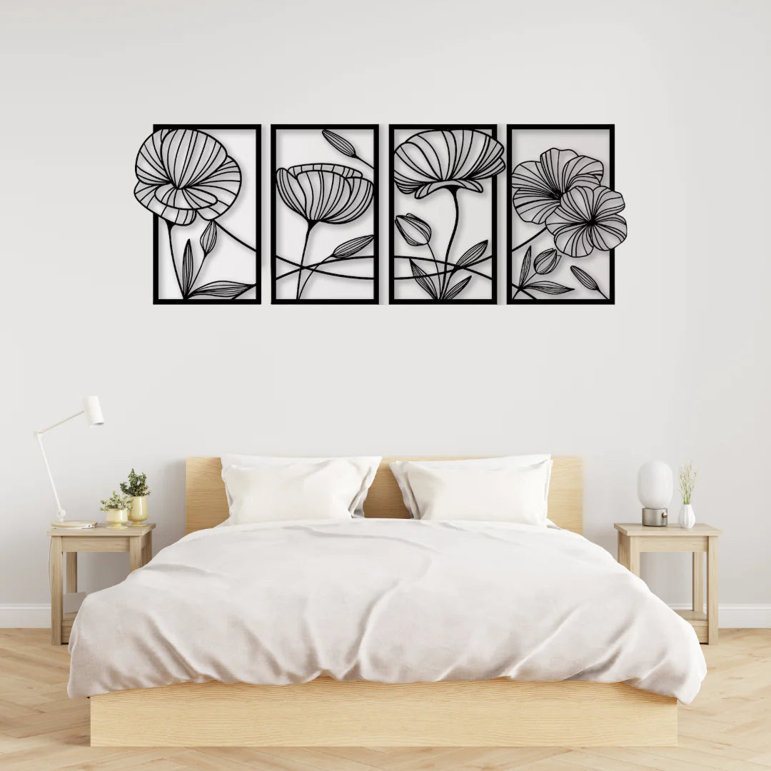 Poppy Bloom Quartet 4-Panel Floral Wood Wall Decor