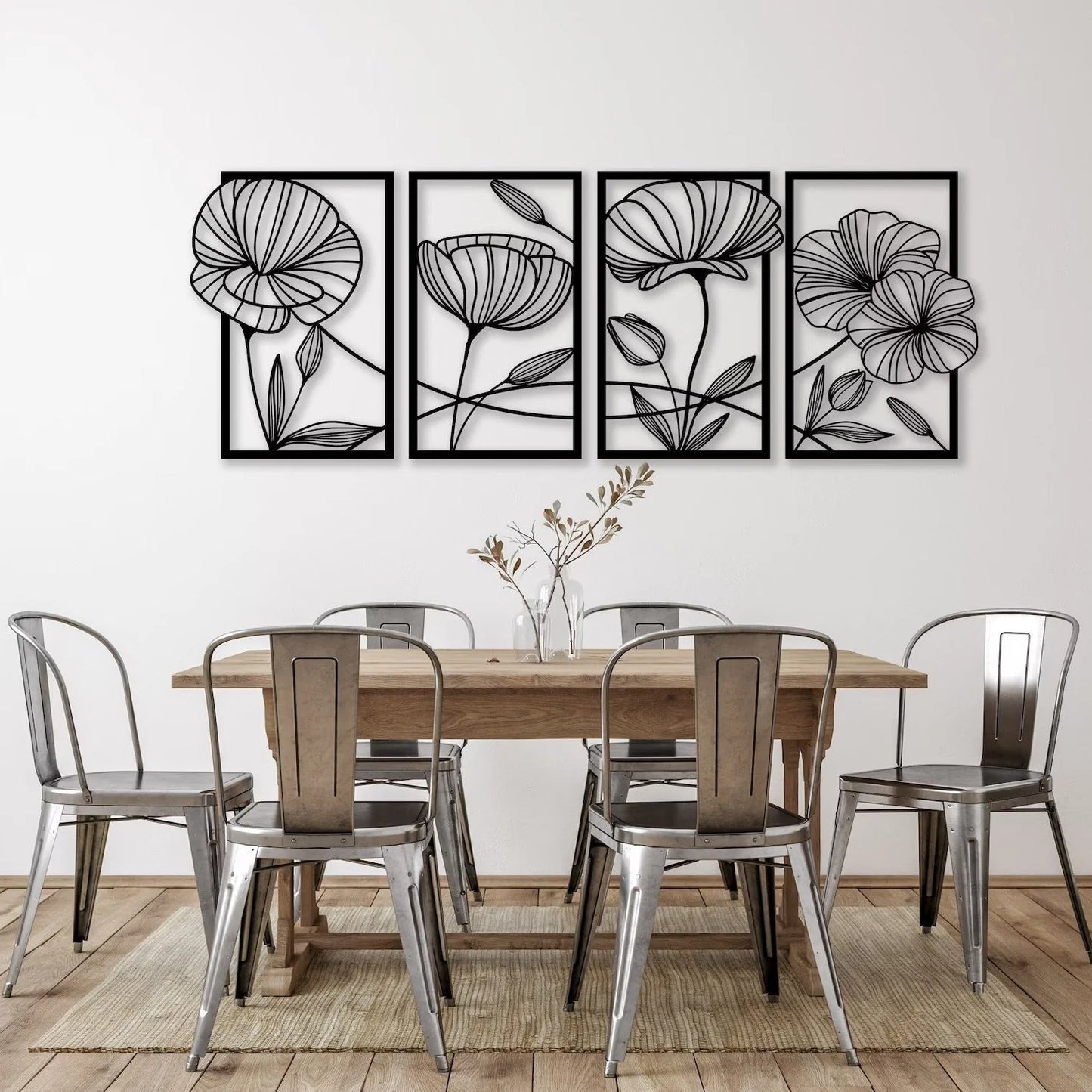 Poppy Bloom Quartet 4-Panel Floral Wood Wall Decor