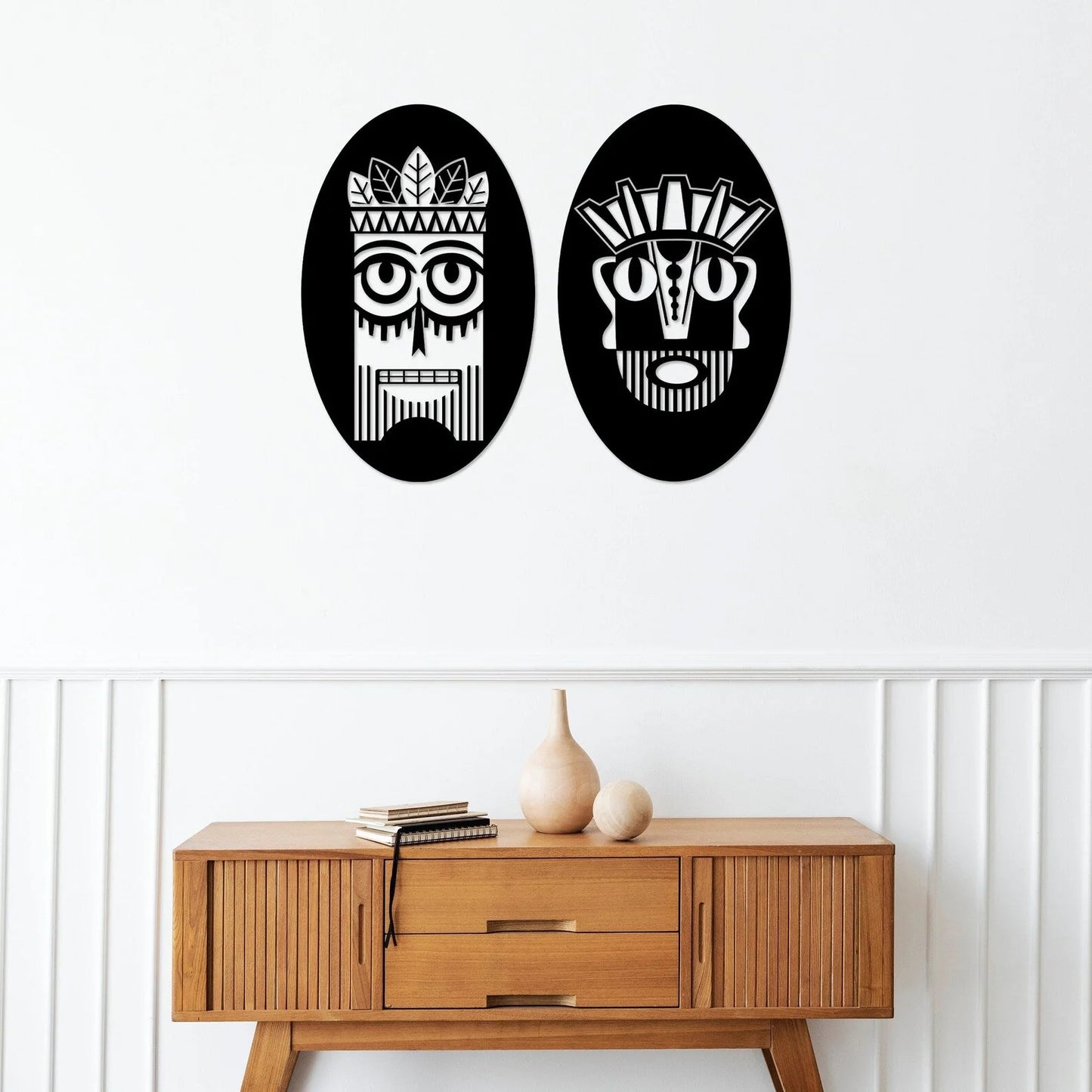 Safari Symmetry African Mask 2-Panel Wood Wall Decor