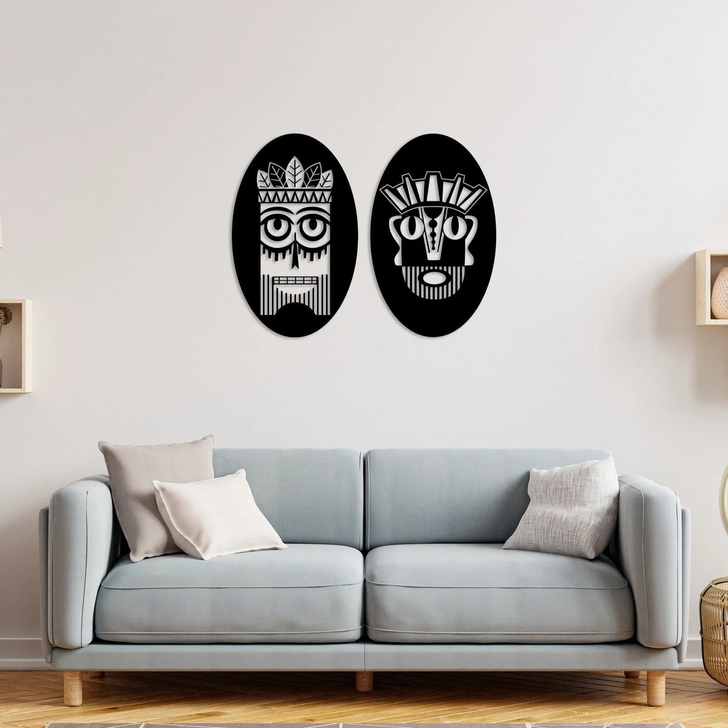 Safari Symmetry African Mask 2-Panel Wood Wall Decor